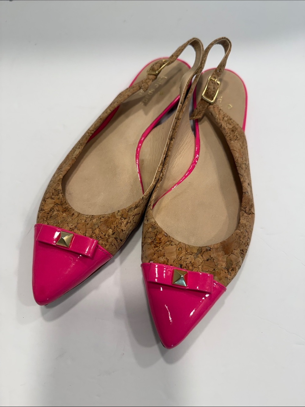 kate spade Cork Ginny Slingback Flats with Hot Pink Patent Point size 7